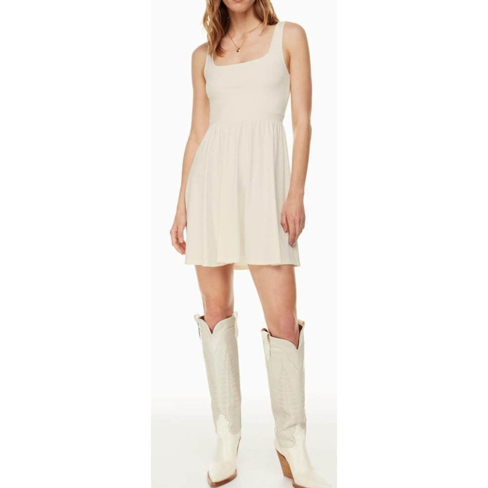Aritzia Wilfred cream Market square neck dress gathered flared skirt Womans M